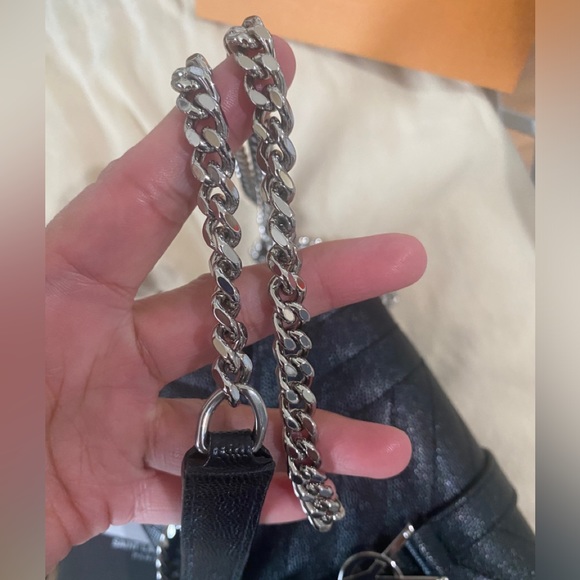 YSL Grain De Poudre Textured Mixed Matelasse Triquilt Small Monogram Satchel - Picture 16 of 16